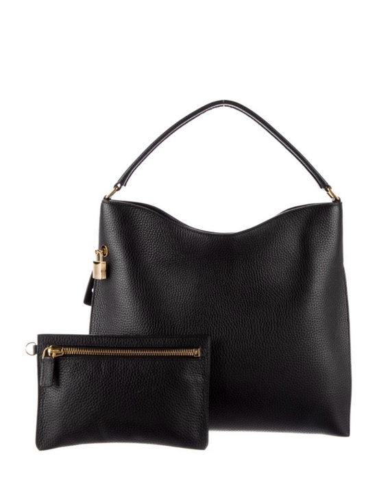 Tom Ford Handbags - Tom Ford Black Pebbled Leather Hobo Shoulder Bag with Zip Pouch